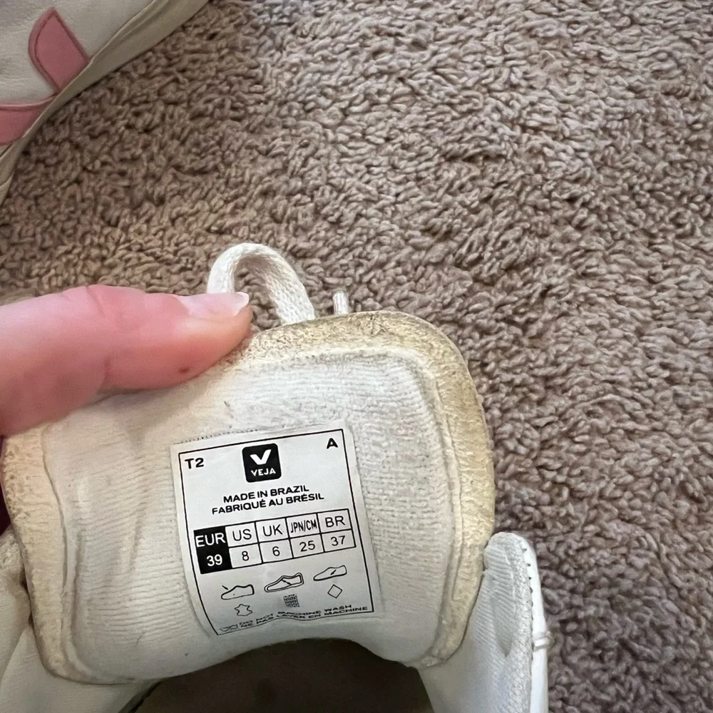 Veja White Sneakers with Pink V and Burgundy Heel Tab - Picture 7 of 7